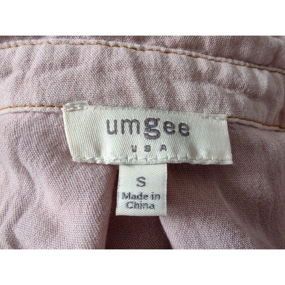 umgee Pink button down shirt with fringe hem and slit in back, Women's size S - Picture 5 of 7